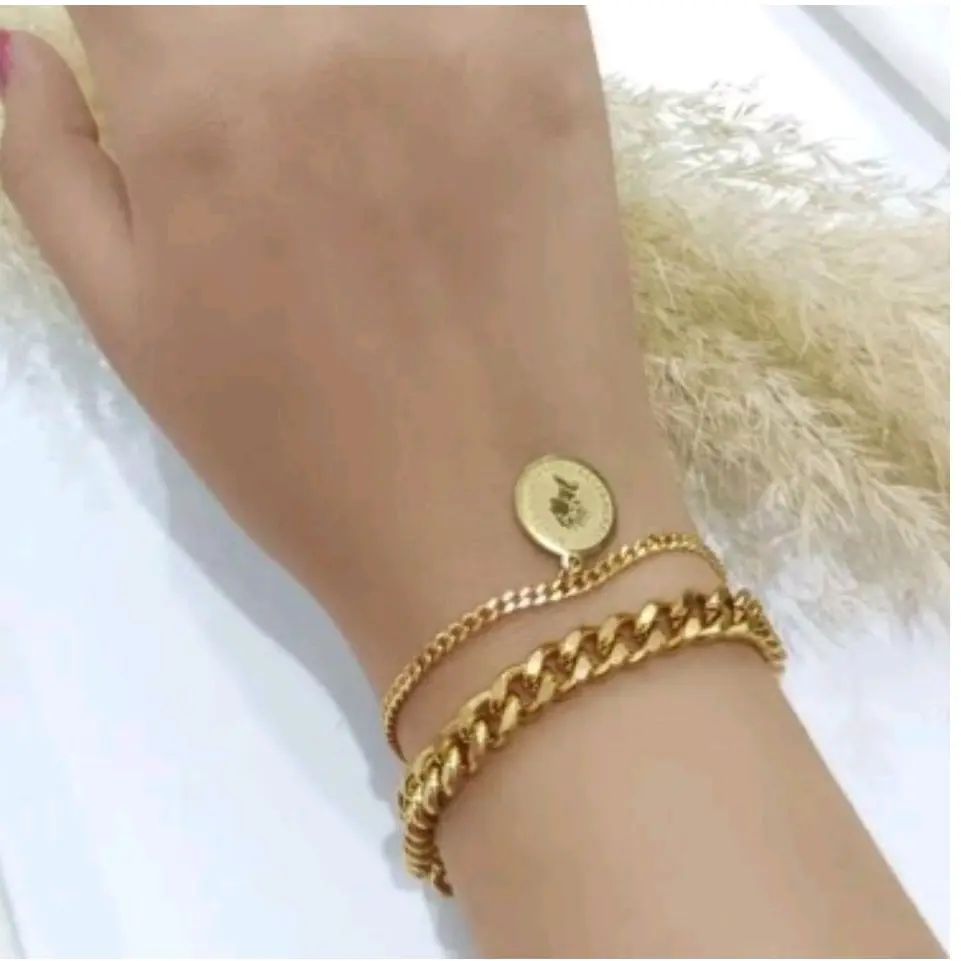 دستبند استیل زنانه دو لاین کارتیر و آویز الیزابت ( ویولت گالری) کد ۱۳۲۵