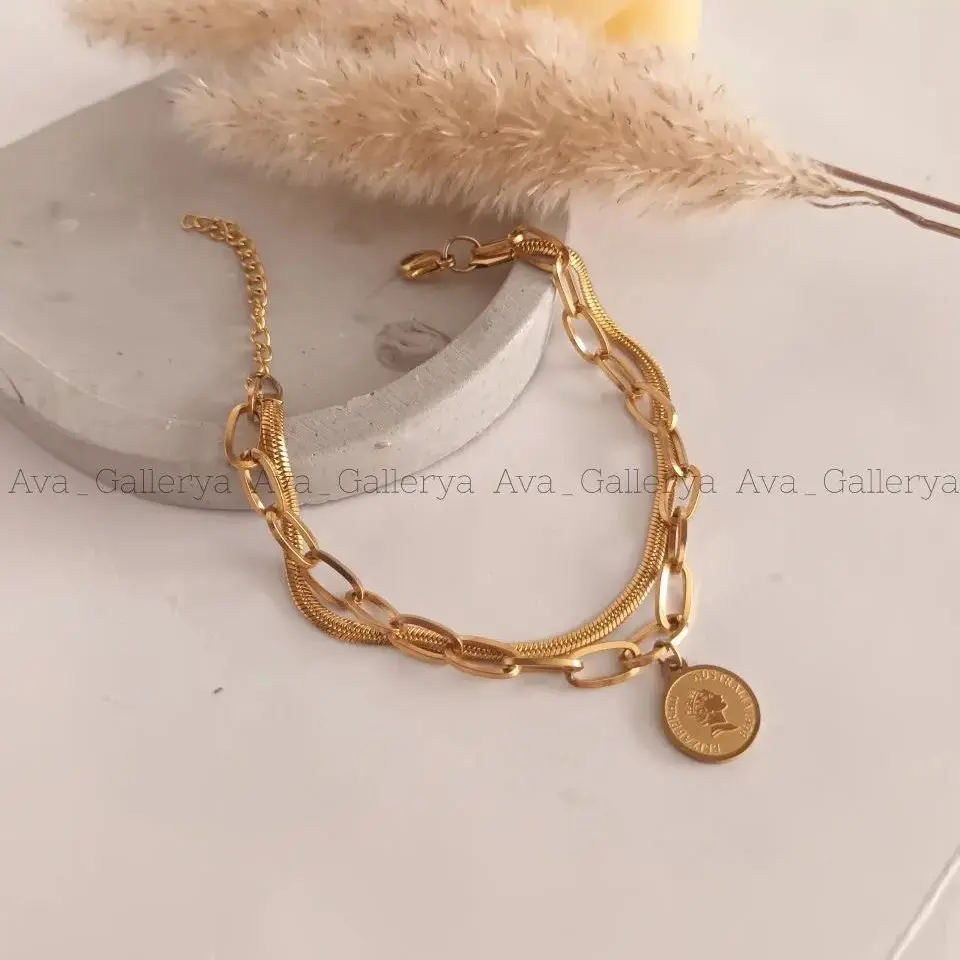 دستبند زنانه دو لاین ماری و آویز الیزابت جنس استیل (ویولت گالری) کد ۱۳۲۷