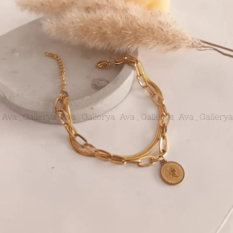 دستبند زنانه دو لاین ماری و آویز الیزابت جنس استیل (ویولت گالری) کد ۱۳۲۷