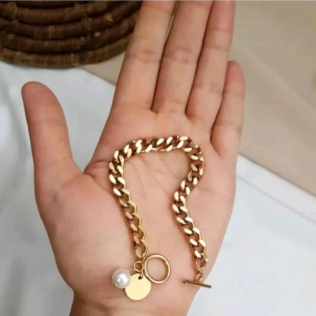 ست دستبند و انگشتر کارتیر استیل با آویز سکه و مروارید (ویولت گالری) کد ۱۹۴۰