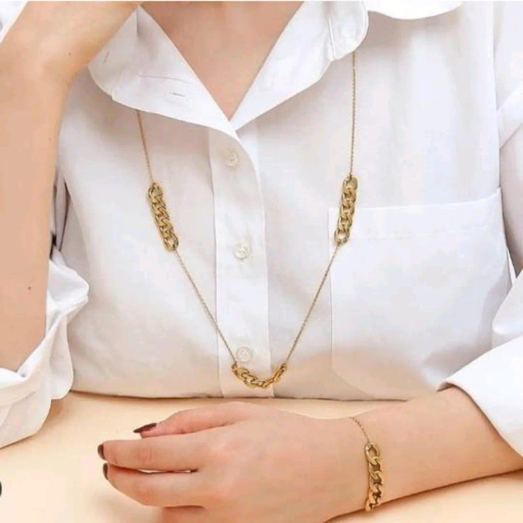 گردنبند رومانتویی رولباسی و دستبند ست کارتیر زنجیری جنس استیل (ویولت گالری) کد ۴۰۰۴