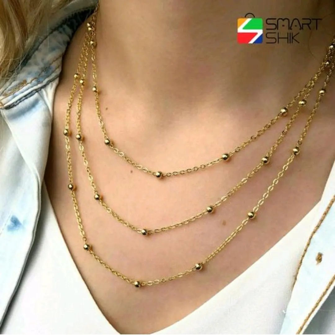 گردنبند استیل زنجیر توپی سه لاین ( ویولت گالری) کد ۱۲۸۶
