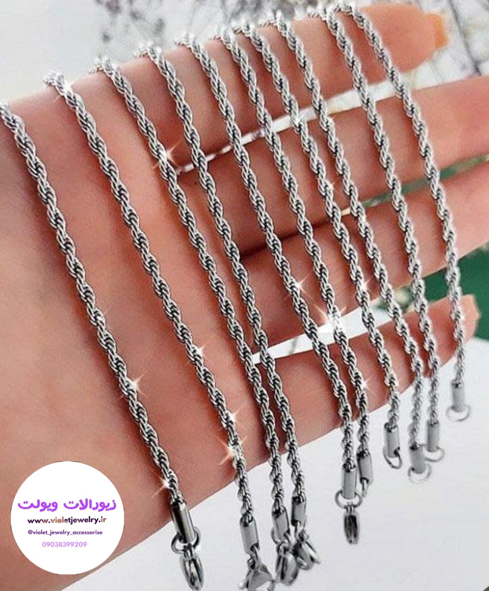 گردنبند طنابی زنانه نقره ای استیل کد ۱۲۹۴