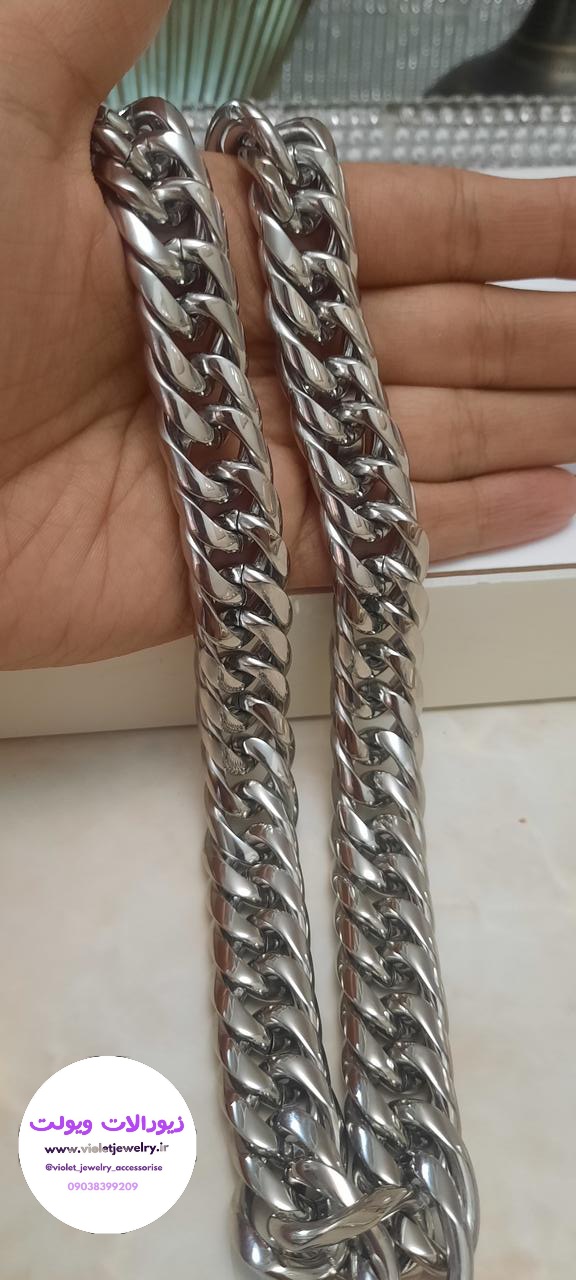 گردنبند مردانه کارتیر دوبل نقره ای  استیل کد ۸۰۱۱