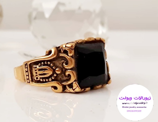 انگشتر مردانه استیل سیاه قلم طلایی کد ۵۰۰۱۸