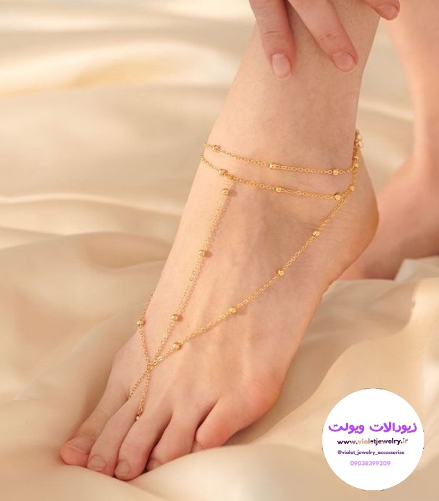 تمیمه پا زنجیر توپی طلایی و نقره ای استیل رنگ ثابت کد ۶۰۰۸