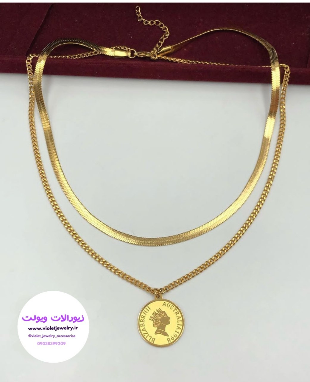 گردنبند زنانه کارتیر ظریف و زنجیر ماری الیزابت طلایی استیل کد ۱۲۱۱۲