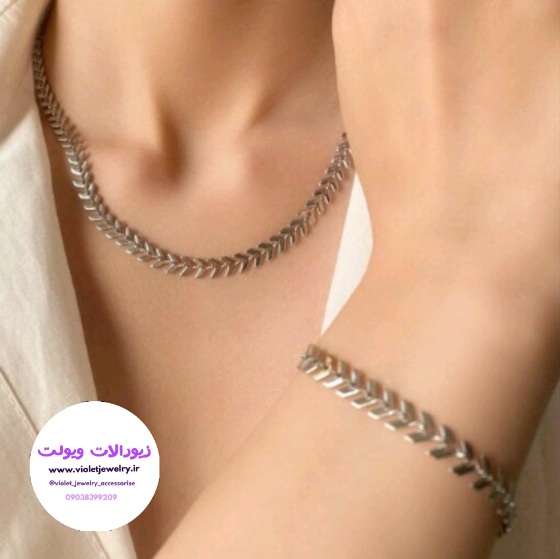 نیم ست زنانه گندمی استیل نقره ای رنگ ثابت کد ۳۵۴۸