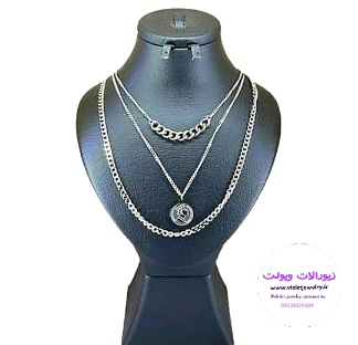 گردنبند زنانه دستساز استیل نقره ای ۳لاین کارتیر کد ۱۲۱۲۰