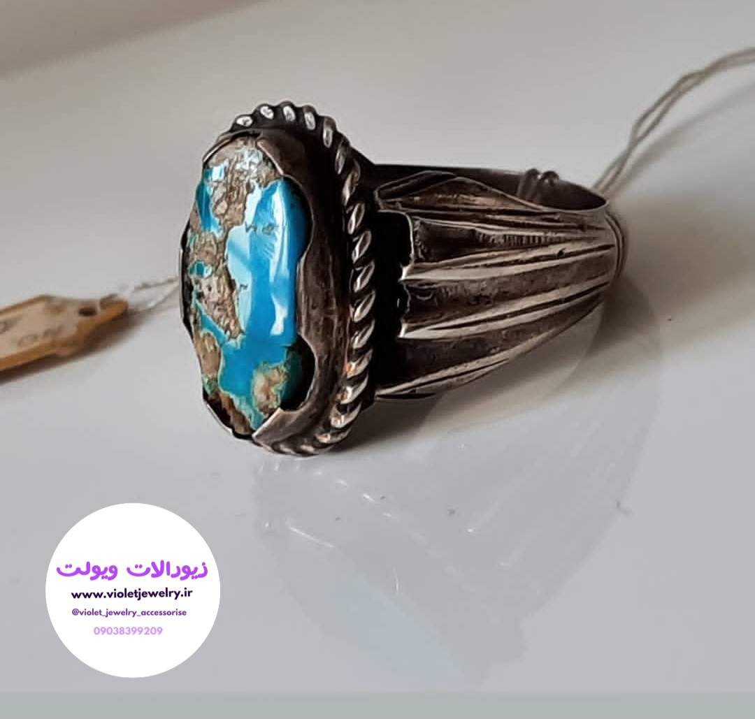 انگشتر مردانه فیروزه نیشابوری اصلی و رکاب نقره دستساز💎 کد ۳۰۶