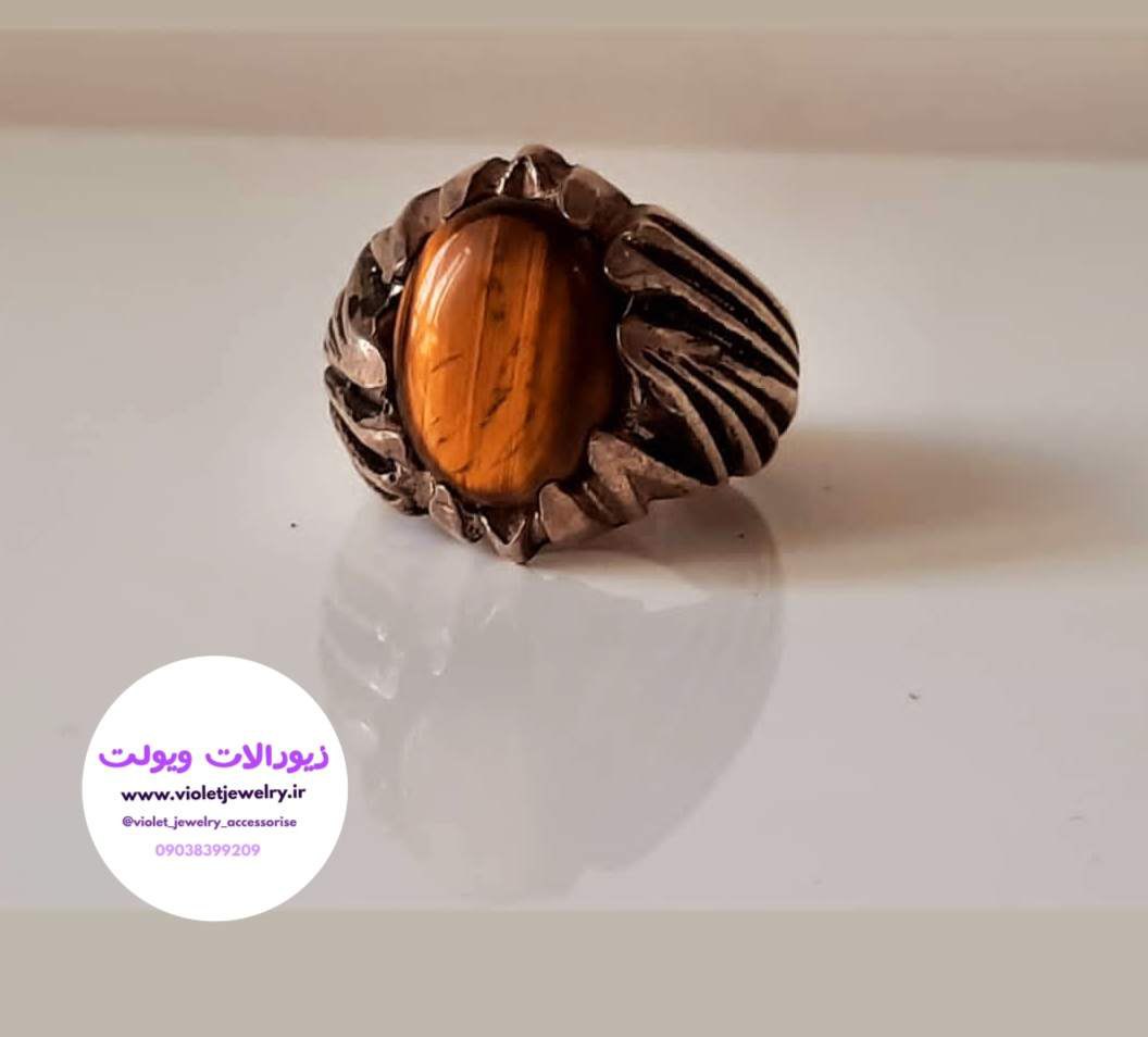 انگشتر مردانه نقره سنگ چشم ببر اصل وزن ۲۰.۵ گرم💎 کد ۳۰۸
