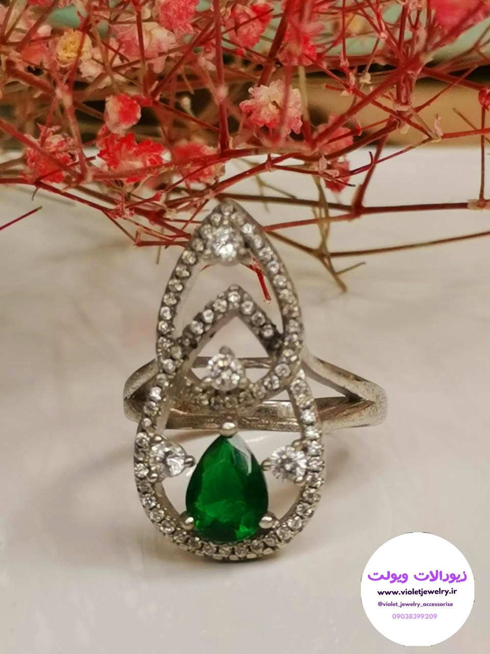 انگشتر نقره زنانه وزن ۵.۷ گرم نگین مخراج ایتالیایی💎کد۰۴۲۲