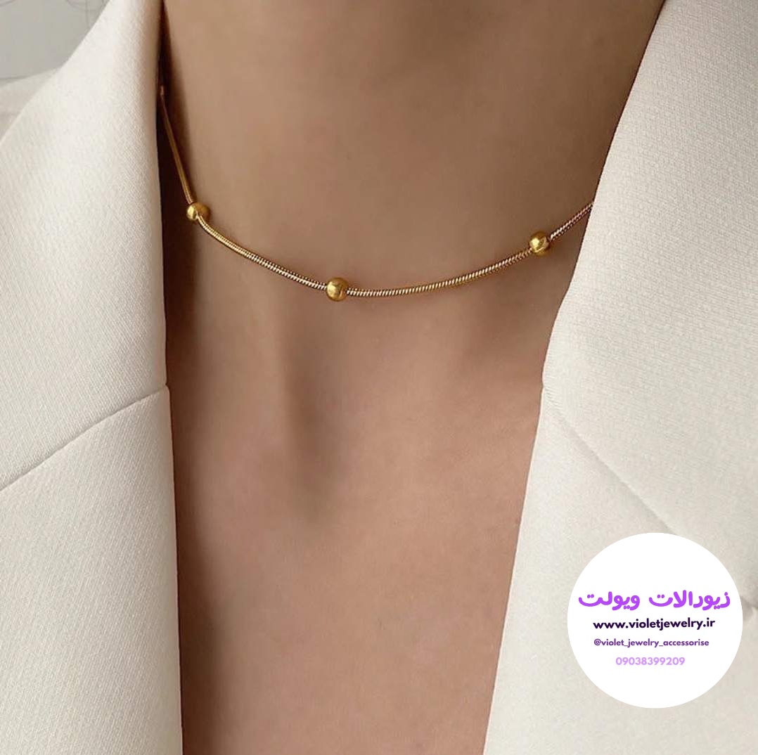 گردنبند (زنجیر) ماری توپی زنانه و دخترانه استیل طلایی و نقره ای کد ۱۲۱۲۹