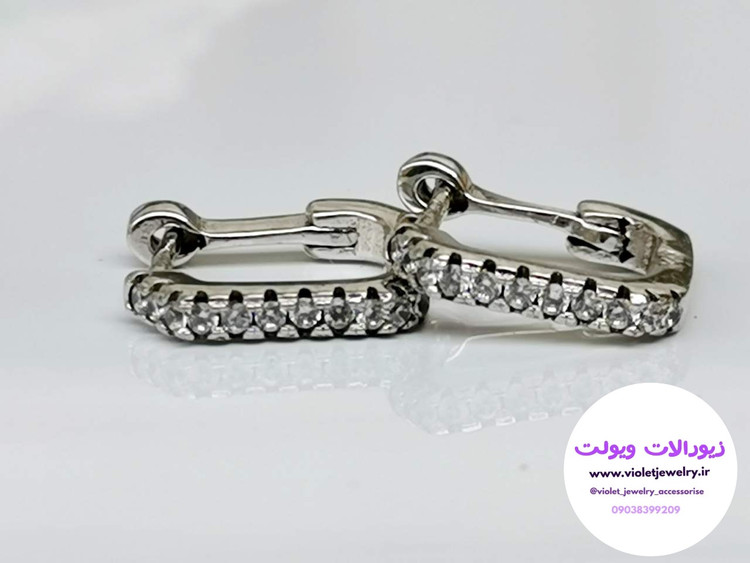 گوشواره زنانه نقره ایتالیایی نگین دار قطر ۸ میل وزن ۲.۵ گرم کد ۰۱۷