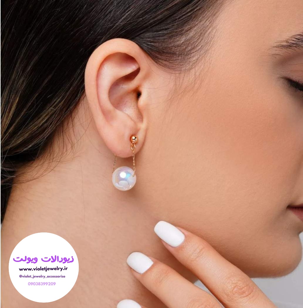 گوشواره آویزی مرواریدی  حلقه ای کد ۱۱۳۷