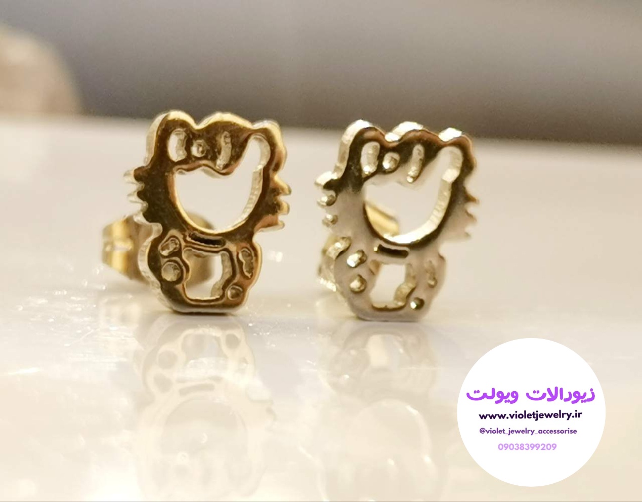 گوشواره میخی دخترانه طرح کیتی جنس استیل رنگ ثابت کد ۱۱۴۵