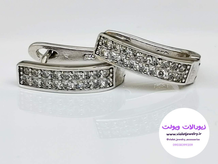 گوشواره حلقه ای نقره نگین دار وزن ۳.۸ گرم قطر ۱ سانت کد ۰۳۸