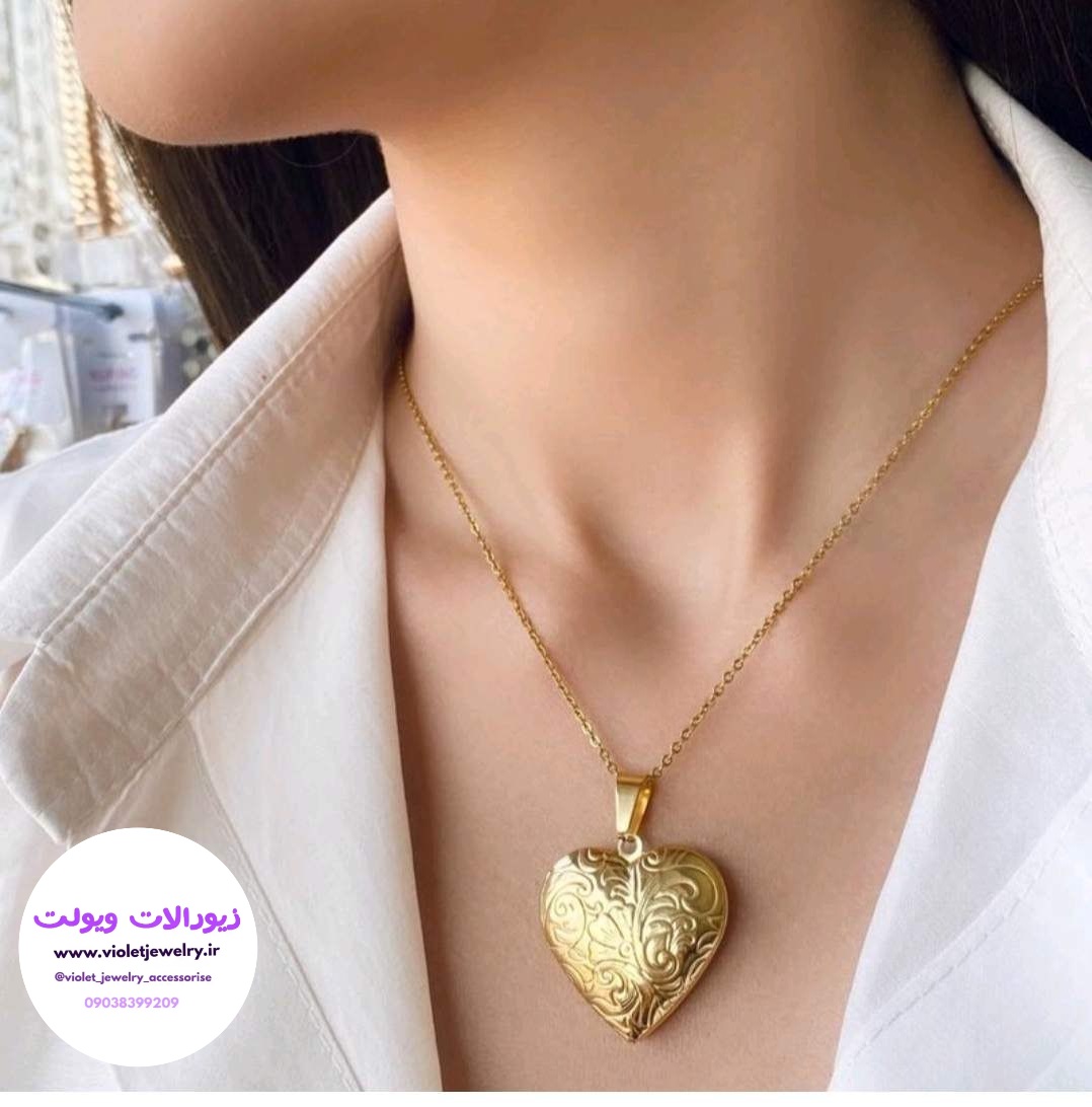 گردنبند قلبی (لاکت) طلایی جنس‌ استیل رنگ ثابت کد ۹۹۱۰۳