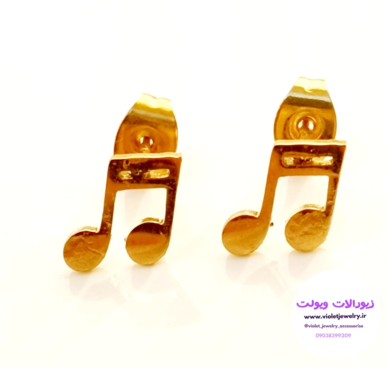 گوشواره میخی طرح ملودی استیل طلائی کد ۱۱۵۲