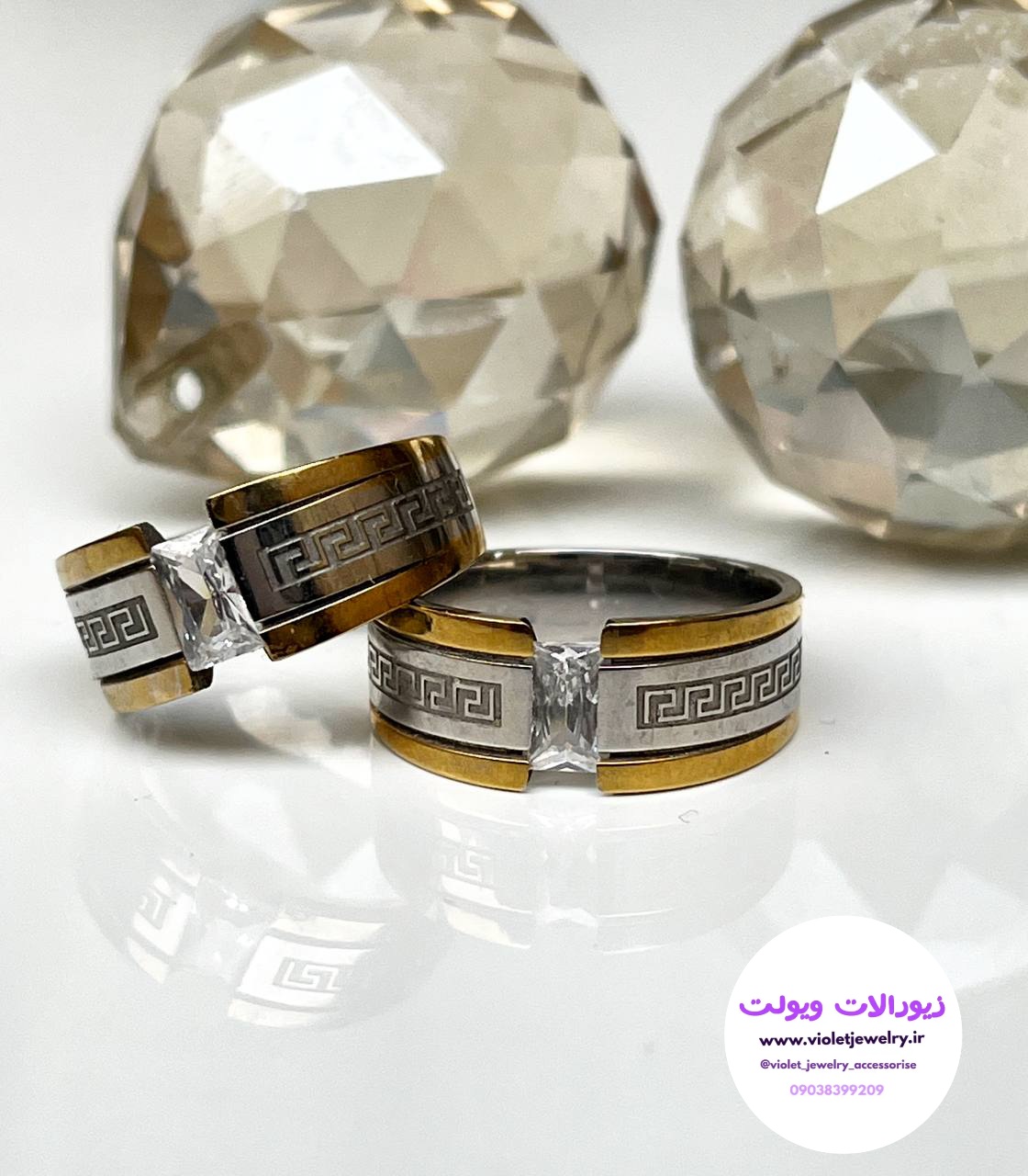 حلقه دورنگ  اسپرت جنس استیل نگین دار زنانه کد ۳۰۲۵