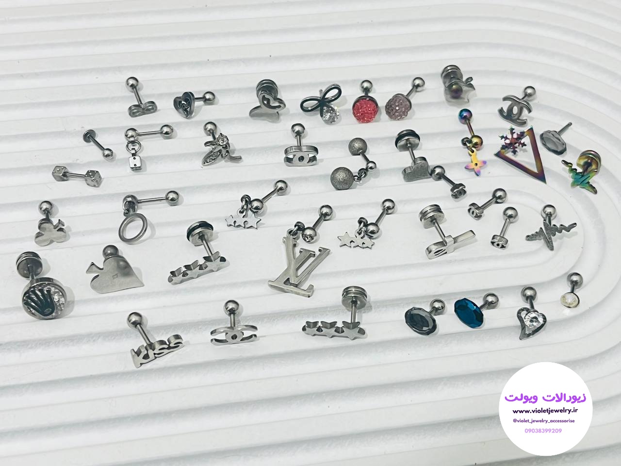 پرسینگ استیل نقره ای آویزدار متنوع کد ۰۰۱۲