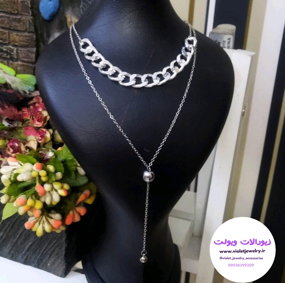 گردنبند زنانه کارتیر استیل نقره ای کد ۱۲۲۱۱