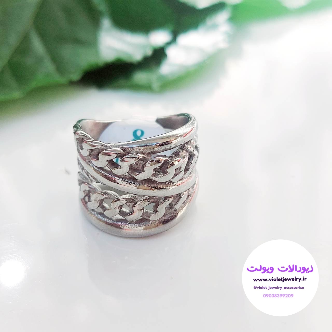 انگشتر زنانه درشت نقره ای رنگ ثابت کد ۲۹۵۲