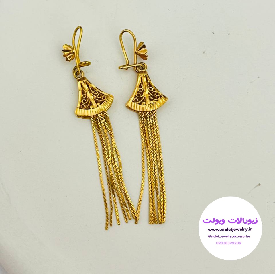گوشواره آویزی  طرح طلا دارای قفل مشابه طلا کد ۱۱۹۲