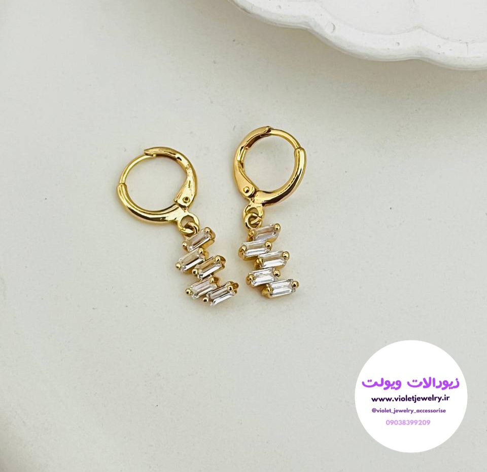 گوشواره حلقه ای آویزدار نگین دار کد ۱۱۹۴