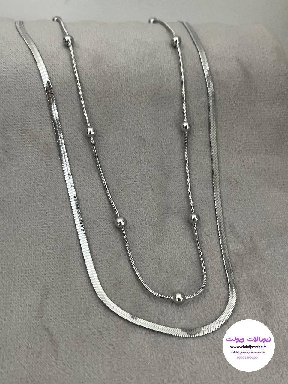 گردنبند تک زنانه ماری و توپی در دورنگ طلایی و نقره ای کد ۱۲۲۱۶