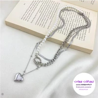 گردنبند زنانه قلبی ۳لاین نقره ای استیل کد ۱۲۲۱۷