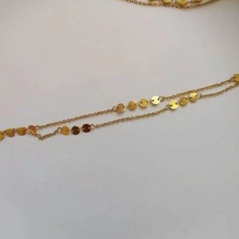 پابند زنجیری سکه ای  استیل طلایی  رنگ ثابت و ضدحساسیت