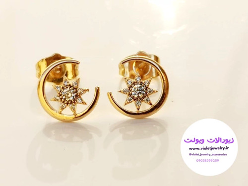 گوشواره میخی نگبن دار طلایی برند ژوپینگ کد 1160